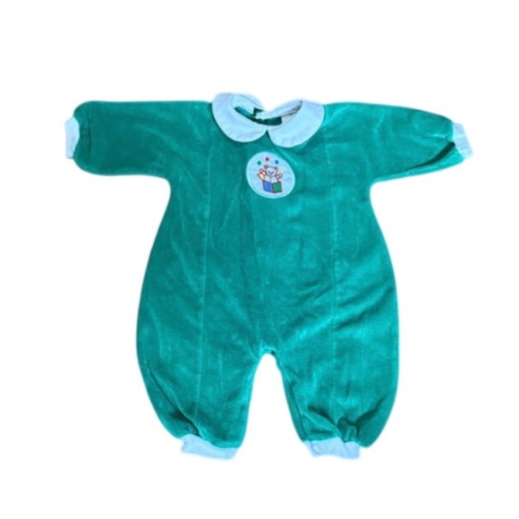 Alexis Other - Vintage USA Alexis Baby Velvet Romper Teal Green Teddy Bear Sleeper 3M Peter Pan